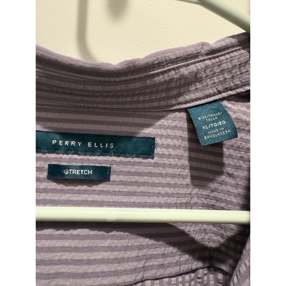 NWT Perry Ellis Stretch Purple Textured Stripe Mens Short Sleeve Button Up XL - Picture 5 of 5